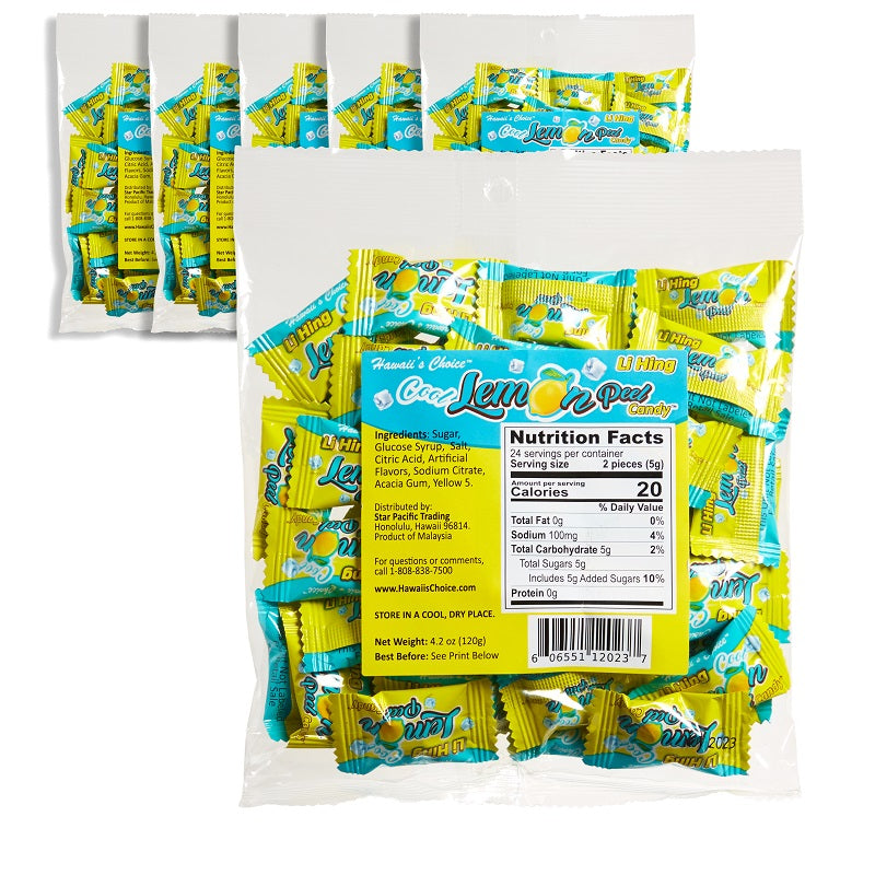 Hawaii's Choice Li Hing Hawaiian Hard Candies - Individually Wrapped Li Hing Cool Lemon Peel Candy 4.2 oz (120g) Bag - 6 Pack Reg. $6.38/bag, 10% Special@ $5.74/bag (USD)