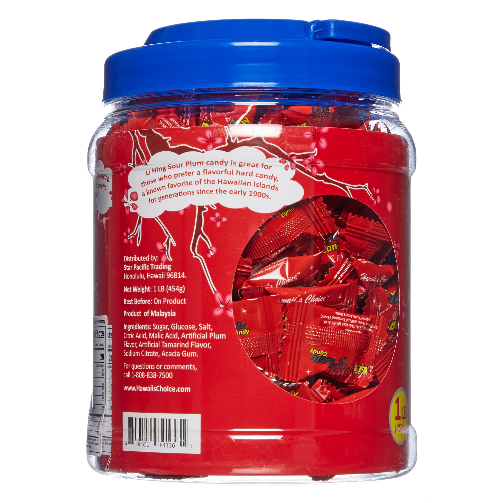 Hawaii's Choice Li Hing Hawaiian Hard Candy - Dual 1lb Sour Plum Jars, Individually Wrapped Mouth-Watering Candies - Reg. $19.48/jar, 10% Special@ $17.52/jar (USD)