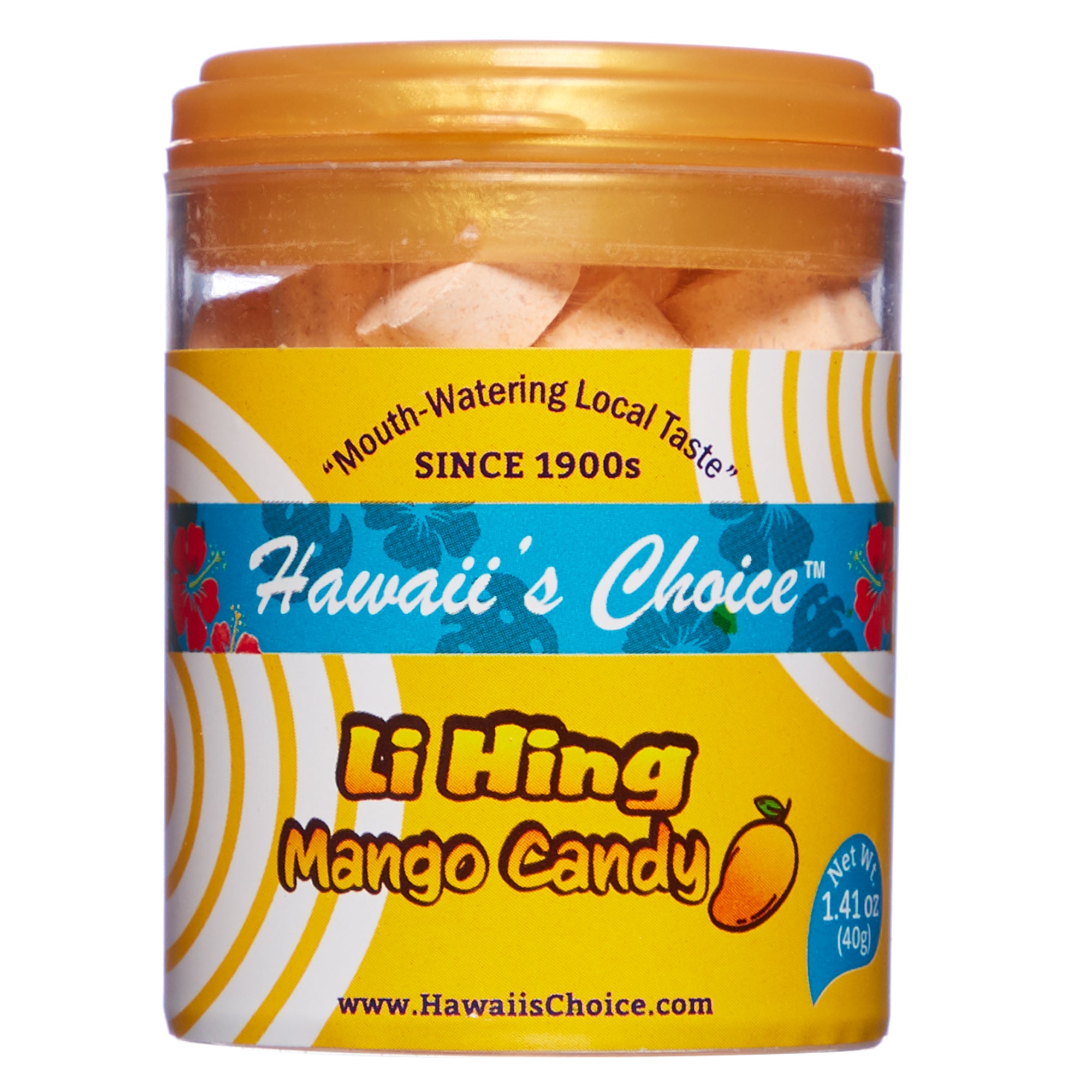 Hawaii's Choice Li Hing Mango Candy Melting Tablets - 2 Trays, Bulk 12 Pack of 40g jars, Exotic Sweet Salty Mouth-Watering Tropical Treats - Reg. $1.64/jar, 10% Special@ $1.48/jar (USD)